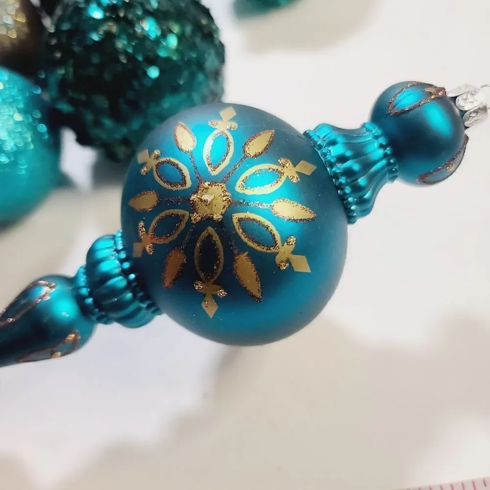 Bundle lot of Blue Gold Brown Glitter Christmas Ornaments